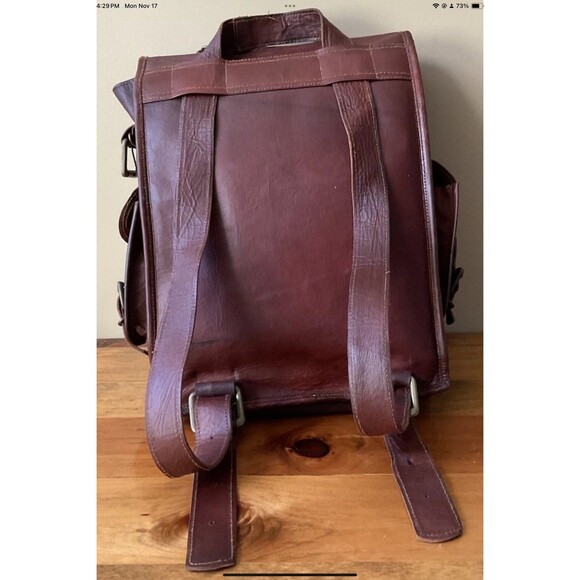 Genuine Leather Mens Large Brown Converter Backpack/Satchel Laptop Briefcase VTG - Picture 2 of 11